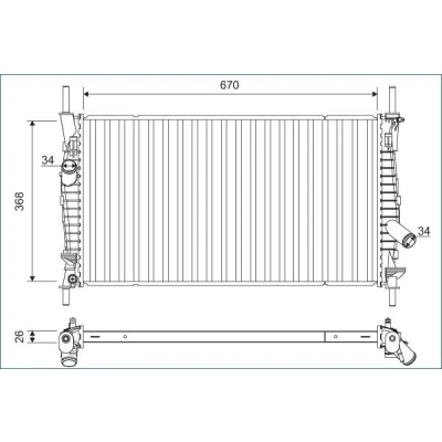 Bilde av VALEO 701165 Radiator Aluminium 368 670 26 med kjølemiddelregulator Kjøleribber loddet