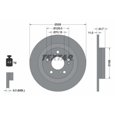 Bilde av TEXTAR Bremseskive HONDA: CIVIC 10 11mm 05/08 120mm fullt ut belagt uten hjulnav, hjullager, hjulfestebolt 92308403 42510TGHA00 Bremseskiver