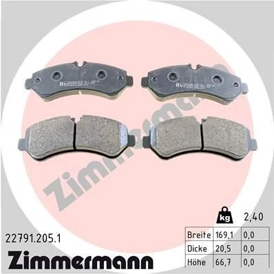 Bilde av ZIMMERMANN 22791.205.1 Bremseklosser klargjort for slitasjeindikator Bildet viser leveranseinnholdet MERCEDES BENZ: Sprinter 5 t Van