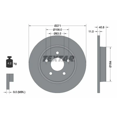 Bilde av TEXTAR PRO 92239003 Bremseskiver 271 11 05/05 108 fullt ut belagt uten hjulfestebolt, hjulnav FORD: FOCUS 3, 3 Turnier