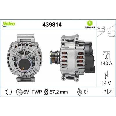 Bilde av VALEO 439814 Dynamo 14V 140A AUDI: A3 Sportback, A7 Q7, VOLKSWAGEN: Polo V Hatchback, Golf 7, Transporter 6, SKODA: Superb III Stasjonsvogn