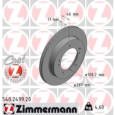 Bilde av ZIMMERMANN COAT Z 540.2499.20 Bremseskiver 287 17 7/5 5 140 innvendig ventilert belagt SUZUKI: Jimny SUV