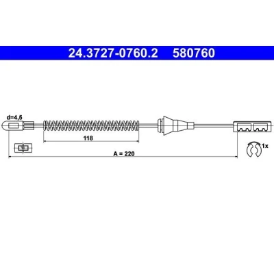 Bilde av ATE 24.3727 0760.2 Bremsekabel 220