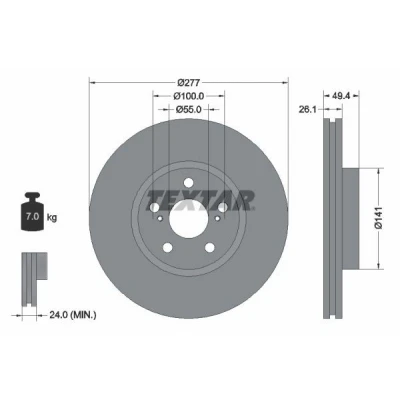 Bilde av TEXTAR PRO 92135503 Bremseskiver 277 26 05/07 100 innvendig ventilert belagt uten hjulfestebolt, hjulnav TOYOTA: Avensis II Station Wagon