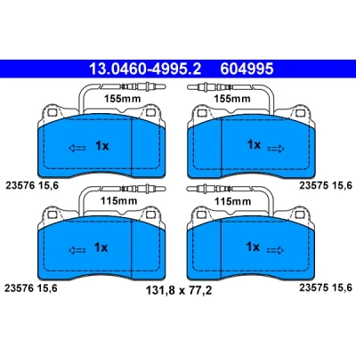 Bilde av ATE 13.0460 4995.2 Bremseklosser inkl. slitasjevarselkontakt PEUGEOT: 807, CITROËN: C8