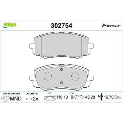 Bilde av VALEO 302754 Bremseklosser framaksel inkl. slitasjevarselkontakt med antihyle blikk HYUNDAI: i20 I Hatchback