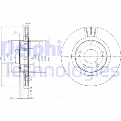 Bilde av DELPHI BG4038C Bremseskiver 294 24 5 ventilert belagt ubehandlet uten hjullager, ABS sensorring MITSUBISHI: OUTLANDER 2 SUV, 3