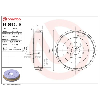 Bilde av BREMBO 14.D636.10 Bremsetrommel 254,1 TOYOTA: HILUX 3 Pick up