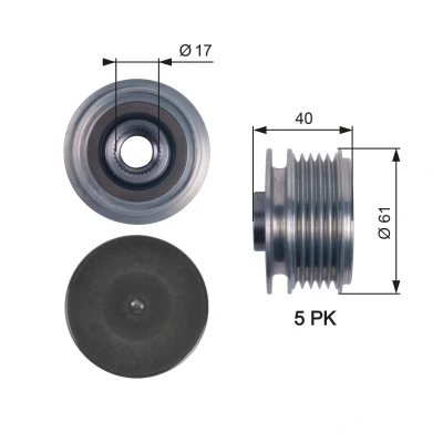 Bilde av GATES OAP7117 Frihjul Dynamo 40 FleetRunner Micro V Stretch Fit HYUNDAI: i40 Stasjonsvogn, i30 I Hatchback