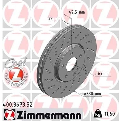 Bilde av ZIMMERMANN SPORT COAT Z 400.3673.52 Bremseskiver 330 32 6/5 5 112 innvendig ventilert, hullet belagt høy karbon MERCEDES BENZ: E Klasse Sedan