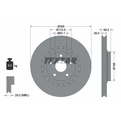 Bilde av TEXTAR 92259405 Bremseskiver 328 28 05/07 114,3 utvendig ventilert belagt høy karbon uten hjulfestebolt, hjulnav TOYOTA: RAV4 IV SUV