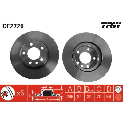 Bilde av TRW DF2720 Bremseskiver 286 24 5 110 ventilert spraylakkert OPEL: Omega B Sedan, Caravan, Manta Sedan