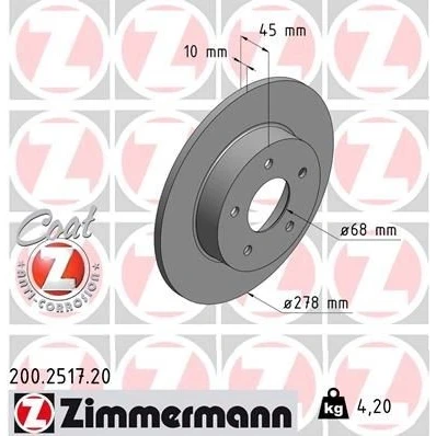 Bilde av ZIMMERMANN COAT Z 200.2517.20 Bremseskiver 278 10 5/5 5 114 fullt ut belagt