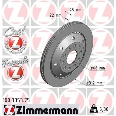 Bilde av ZIMMERMANN FORMULA Z COAT 100.3353.75 Bremseskiver 312 22 10/5 5 112 ventilert, todelt bremseskive belagt legert / høykull AUDI: A4 B5 Avant
