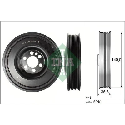 Bilde av INA 544 0159 10 Remskive Veivaksel 140mm AUDI: A6 C6 Avant, Sedan, A4 B7 VOLKSWAGEN: GOLF 5, 6, SKODA: Octavia 2 Combi