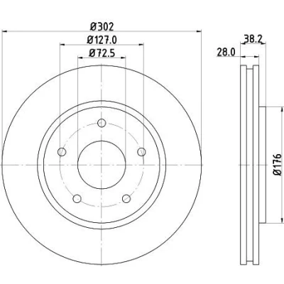 Bilde av HELLA PRO 8DD 355 115 841 Bremseskiver 302 28 05/05 127 utvendig ventilert belagt uten hjulfestebolt, hjulnav CHRYSLER: VOYAGER 4