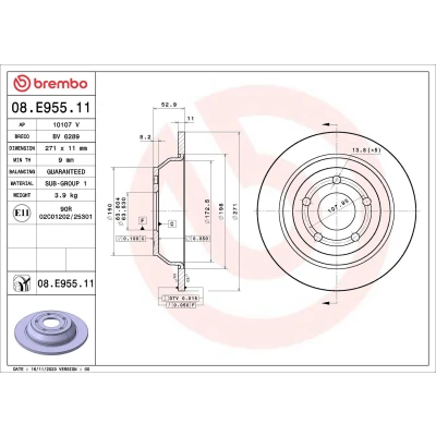 Bilde av BREMBO Bremseskive FORD: Puma SUV 271mm 11mm 5 fullt ut belagt 08.E955.11 2413300,L1TC2A315AA Bremseskiver, Skivebremser