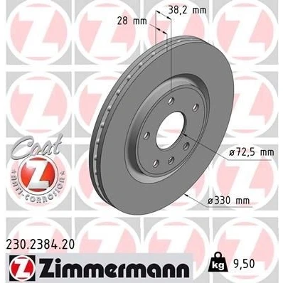 Bilde av ZIMMERMANN COAT Z 230.2384.20 Bremseskiver 330 28 6/5 5 127 innvendig ventilert belagt høy karbon FIAT: Freemont, DODGE: Journey MPV