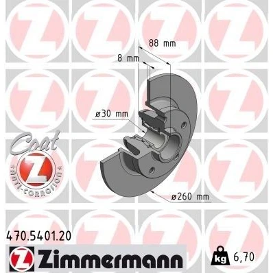 Bilde av ZIMMERMANN Bremseskive RENAULT: MEGANE 3 Grandtour, SCENIC 260mm 8mm 5/5 5 hull 114mm fullt ut belagt 470.5401.20 432000010R,432002188R,432006506R