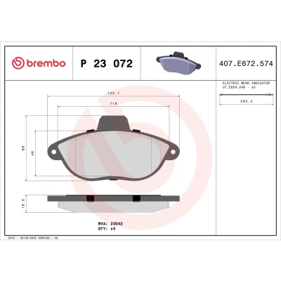 Bilde av BREMBO P 23 072 Bremseklosser inkl. slitasjevarselkontakt uten tilbehør PEUGEOT: Expert I Van