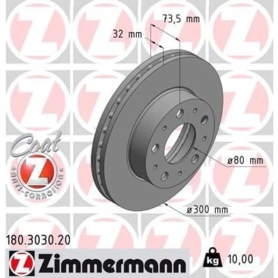 Bilde av ZIMMERMANN COAT Z 180.3030.20 Bremseskiver 300 32 10/5 5 130 innvendig ventilert belagt FIAT: Ducato III Flatvogn lastebil / Chassis