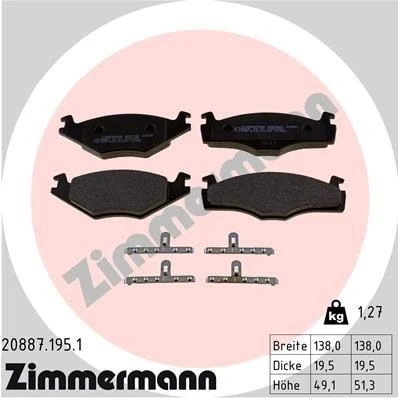 Bilde av ZIMMERMANN 20887.195.1 Bremseklosser Bildet viser leveranseinnholdet, uten tilbehør VOLKSWAGEN: GOLF 2, 3, 1