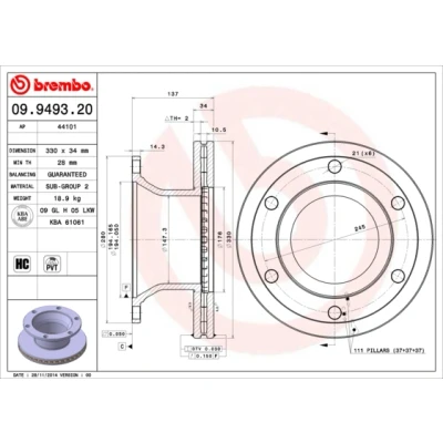 Bilde av BREMBO Bremseskive 34mm 6 innvendig ventilert høy karbon 09.9493.20 5010598304,22069821 Bremseskiver, Skivebremser
