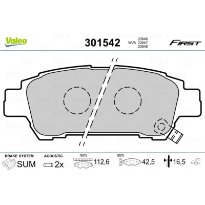 Bilde av VALEO 301542 Bremseklosser FIRST bakaksel inkl. slitasjevarselkontakt uten antiskrike blikk TOYOTA: Previa / Estima II, Avensis Verso