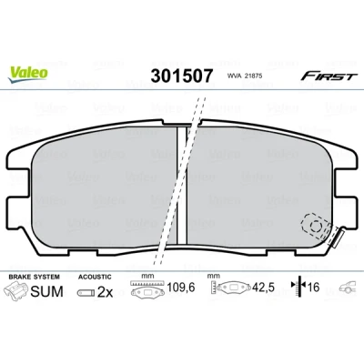 Bilde av VALEO 301507 Bremseklosser FIRST bakaksel inkl. slitasjevarselkontakt uten antiskrike blikk ISUZU: D Max 1 Pickup, Trooper 3 SUV, OPEL: Frontera B SUV
