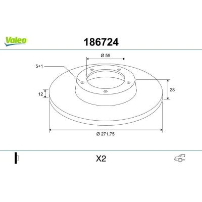 Bilde av VALEO 186724 Bremseskiver bakaksel 272 12 5 fullt ut PEUGEOT: 807, CITROËN: C8