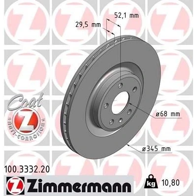 Bilde av ZIMMERMANN COAT Z 100.3332.20 Bremseskiver 345 30 6/5 5 112 innvendig ventilert belagt høy karbon AUDI: A4 B8 Avant, Q5, A5 Coupé