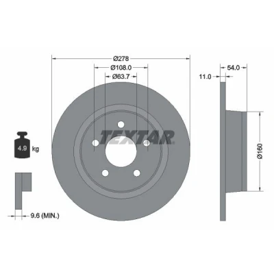 Bilde av TEXTAR PRO 92124903 Bremseskiver 278 11 05/05 108 fullt ut belagt uten hjulfestebolt, hjulnav FORD: Transit Connect Mk1 Van, Tourneo