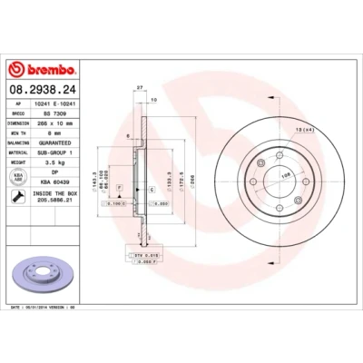 Bilde av BREMBO 08.2938.24 Bremseskiver 266 10 4 fullt ut med skruer