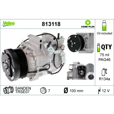 Bilde av VALEO 813118 Kompressor TRSE07 12 PAG 46 R 134a med kompressorlje HONDA: CIVIC 8 Hatchback