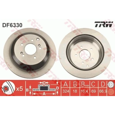 Bilde av TRW DF6330 Bremseskiver 324 18 5 114,3 ventilert spraylakkert HYUNDAI: ix55
