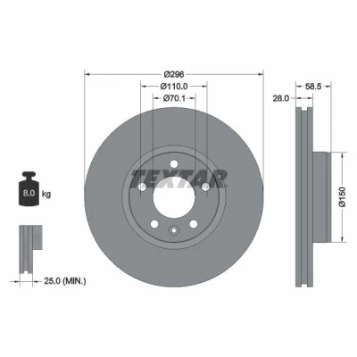 Bilde av TEXTAR 92057700 Bremseskiver 296 28 05/06 110 innvendig ventilert uten hjulfestebolt, hjulnav OPEL: Omega B Sedan, Caravan, A Sedan