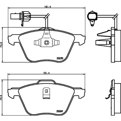 Bilde av HELLA 8DB 355 008 921 Bremseklosser med integrert slitasjevarselkontakt VOLKSWAGEN: Transporter 4 Bus, 4, Sharan I, SEAT: Alhambra I