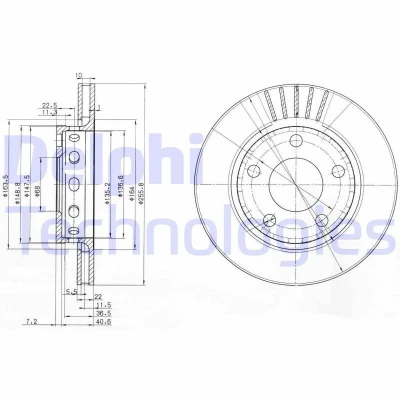 Bilde av DELPHI BG3785 Bremseskiver 256 22 5 ventilert oljet ubehandlet uten hjullager, ABS sensorring AUDI: A4 B5 Avant, Sedan