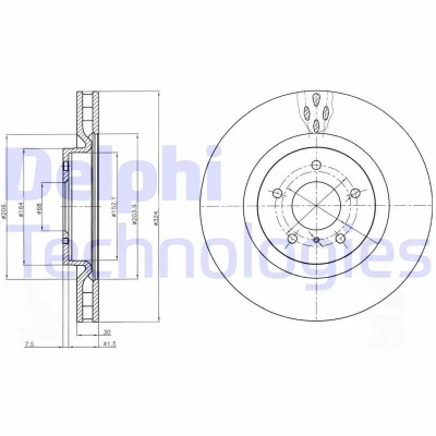 Bilde av DELPHI BG4162C Bremseskiver 324 30 5 ventilert belagt ubehandlet uten hjullager, ABS sensorring NISSAN: 350Z Coupé