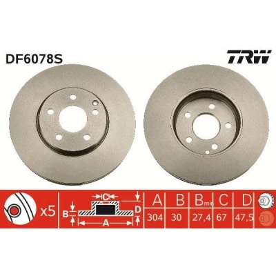 Bilde av TRW DF6078S Bremseskiver 304 30 5 112 ventilert MERCEDES BENZ: E Klasse T modell, Sedan