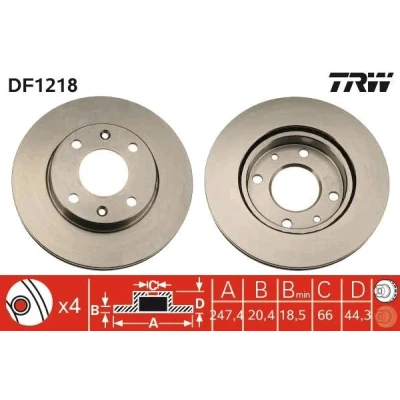Bilde av TRW DF1218 Bremseskiver 247 20,4 4 108 ventilert spraylakkert med skruer PEUGEOT: 407 Sedan