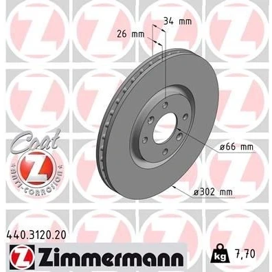 Bilde av ZIMMERMANN COAT Z 440.3120.20 Bremseskiver 302 26 6/4 4 108 innvendig ventilert belagt PEUGEOT: 5008 I, 3008 308 I Hatchback