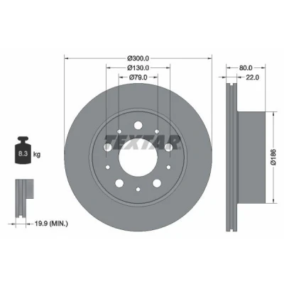 Bilde av TEXTAR 92284303 Bremseskiver 300 22 05/10 130 utvendig ventilert belagt uten hjulfestebolt, hjulnav FIAT: Ducato III Flatvogn lastebil / Chassis