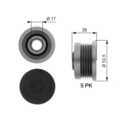 Bilde av GATES OAP7082 Frihjul Dynamo 38 FleetRunner Micro V Stretch Fit RENAULT: MEGANE 2