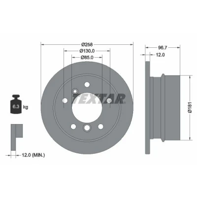 Bilde av TEXTAR PRO 92137503 Bremseskiver 258 12 05/07 130 fullt ut belagt uten hjulfestebolt, hjulnav MERCEDES BENZ: G Klasse SUV, Sprinter 2 T Van