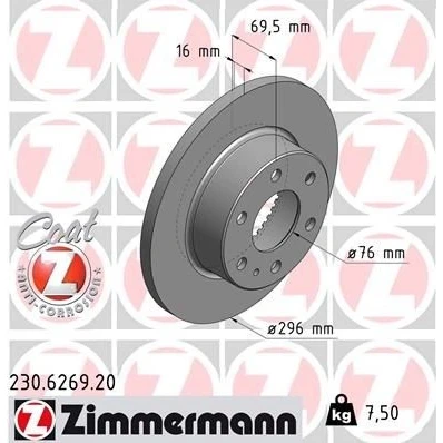 Bilde av ZIMMERMANN COAT Z 230.6269.20 Bremseskiver 296 16 7/6 6 125 fullt ut belagt IVECO: Daily 4 Kasten/Kombi, V Varebil / Stasjonsvogn