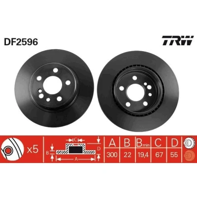Bilde av TRW DF2596 Bremseskiver 300 22 5 112 ventilert spraylakkert MERCEDES BENZ: S Klasse Sedan