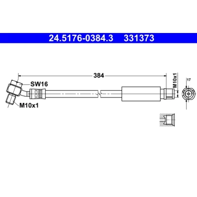 Bilde av ATE 24.5176 0384.3 Bremseslange 384 M10x1 OPEL: Insignia A Sports Tourer, SAAB: 9 5 Sedan