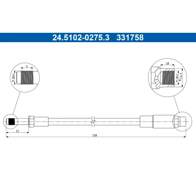 Bilde av ATE 24.5102 0275.3 Bremseslange 320mm M10x1mm BMW: 5 Touring, Sedan