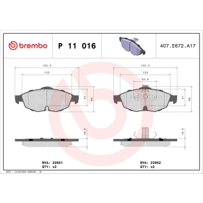 Bilde av BREMBO P 11 016 Bremseklosser med akustisk slitasjevarsel kolbleklips uten tilbehør CHRYSLER: Sebring II Sedan